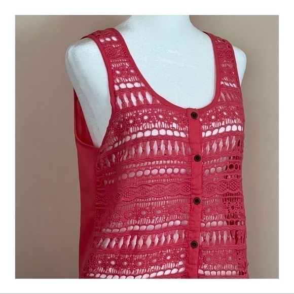 **DONATED** Charming Charlie Coral Open-Knit Button Front Tank (Size Small) - Picture 3 of 7